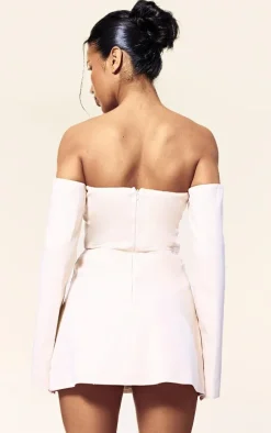 PLT Label Cream Bust Detail Tailored A-line Mini Dress