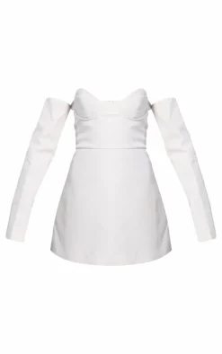 PLT Label Cream Bust Detail Tailored A-line Mini Dress