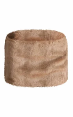 PLT Label Cream Faux Fur Low Rise Micro Mini Skirt