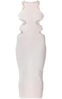 PLT Label Cream Knitted Cut Out Racer Neck Maxi Dress