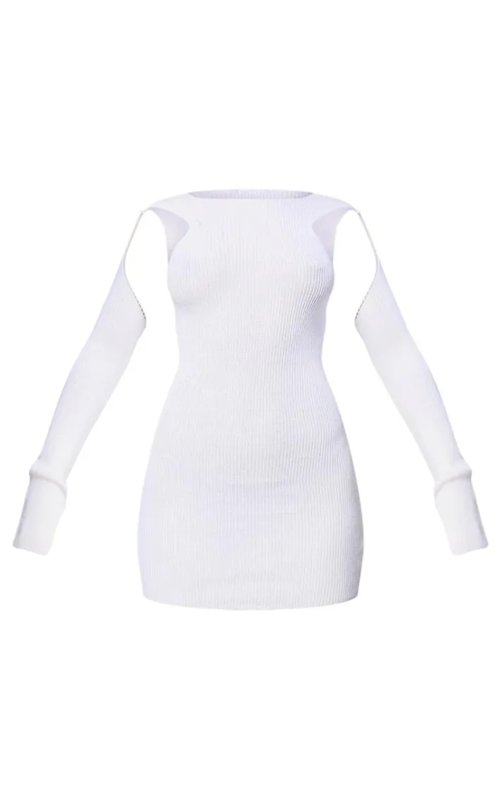 PLT Label Cream Knitted Cut Out Detail Mini Dress