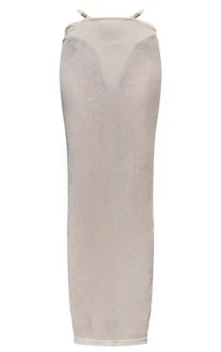 PLT Label Cream Sheer Strappy Waist Maxi Skirt