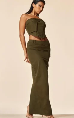 PLT Label Khaki Twill Panel Detail Corset