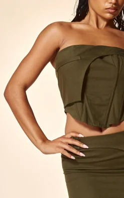 PLT Label Khaki Twill Panel Detail Corset