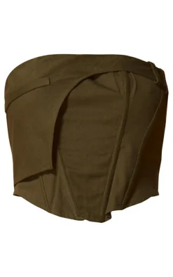 PLT Label Khaki Twill Panel Detail Corset
