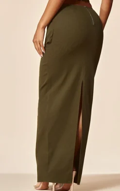 PLT Label Khaki Twill Panel Detail Maxi Skirt