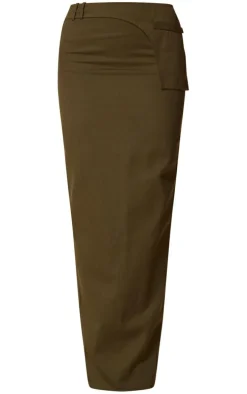 PLT Label Khaki Twill Panel Detail Maxi Skirt