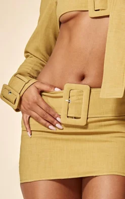 PLT Label Mustard Belt Detail Low Rise Micro Mini Skirt