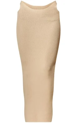 PLT Label Oatmeal Cut Out Knitted Midaxi Skirt