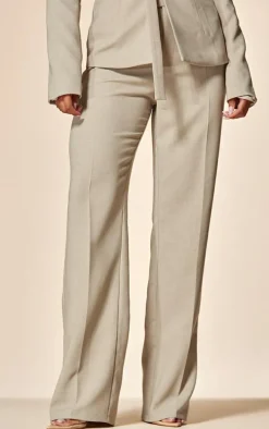 PLT Label Oatmeal Tailored Straight Leg Pants
