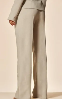 PLT Label Oatmeal Tailored Straight Leg Pants