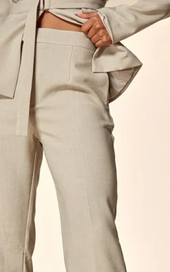 PLT Label Oatmeal Tailored Straight Leg Pants