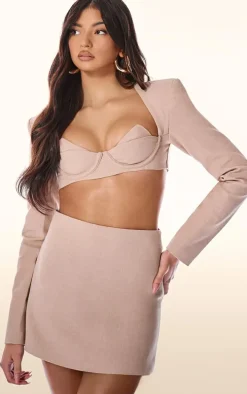 PLT Label Oatmeal Tailored A-line Mini Skirt