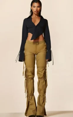 PLT Label Olive Low Rise Tie Detail Pants