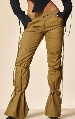 PLT Label Olive Low Rise Tie Detail Pants
