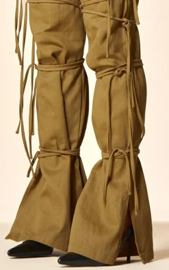 PLT Label Olive Low Rise Tie Detail Pants