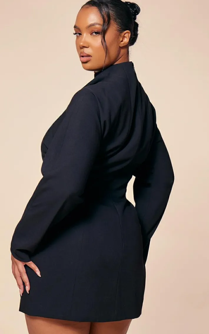 PLT Label Plus Black Batwing Sleeved Cinched Waist Bodycon Dress