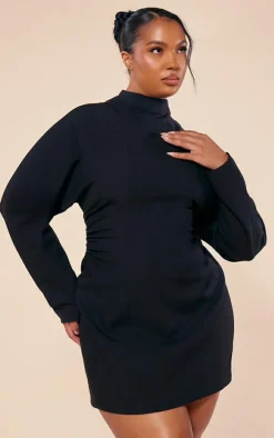 PLT Label Plus Black Batwing Sleeved Cinched Waist Bodycon Dress