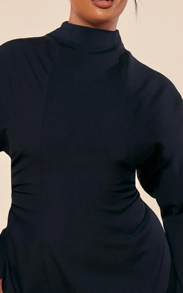 PLT Label Plus Black Batwing Sleeved Cinched Waist Bodycon Dress