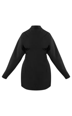 PLT Label Plus Black Batwing Sleeved Cinched Waist Bodycon Dress