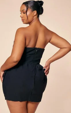 PLT Label Plus Black Bust Detail Corset Puffball Tailored Bodycon Dress
