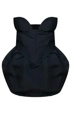 PLT Label Plus Black Bust Detail Corset Puffball Tailored Bodycon Dress