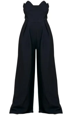PLT Label Plus Black Corset Bust Detail Wide Leg Tailored Jumpsuit