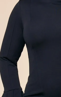 PLT Label Plus Black High Neck Puff Sleeve Bodycon Dress