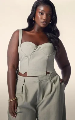 PLT Label Plus Sage Green Tailored Corset Top