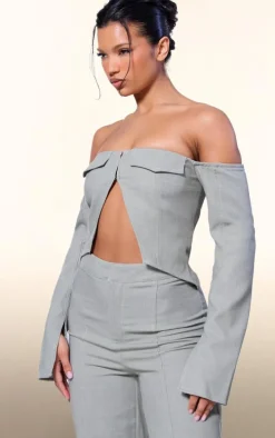 PLT Label Sage Green Contrast Stitch Corset Top