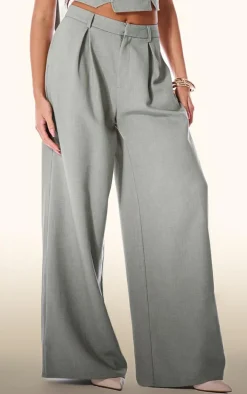 PLT Label Sage Green Tailored Pleated Wide Leg Pants
