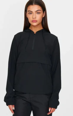 PLT RUN Black Ripstop Half Zip Cropped Running Jacket