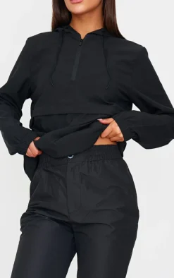PLT RUN Black Ripstop Half Zip Cropped Running Jacket