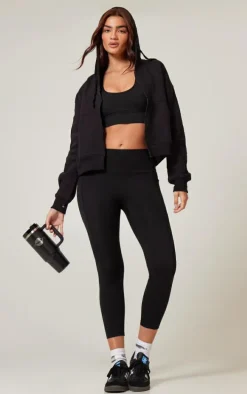 PLT RUN Black Sculpt Pocket Detail Cropped Leggings