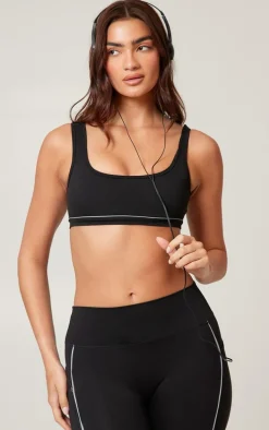 PLT RUN Black Sculpt Reflective Detail Sports Bra