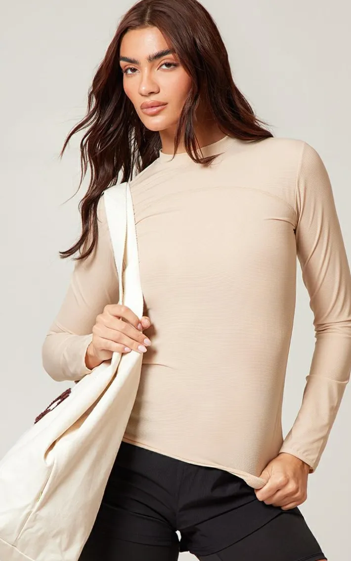 PLT RUN Stone Long Sleeve Airtex Top