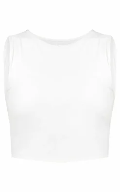 PLT RUN White Sculpt Padded Basic Racer Neck Top