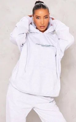 PLT SPORT Ash Grey Bold Embroidered Oversized Hoodie