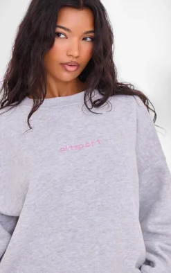 PLT SPORT Ash Grey Embroidered Oversized Sweatshirt