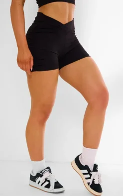 PLT SPORT Black Sculpt Ruched Side Shorts