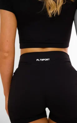 PLT SPORT Black Sculpt Ruched Side Shorts