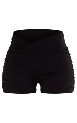 PLT SPORT Black Sculpt Ruched Side Shorts