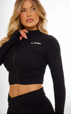 PLT SPORT Black Sculpt Side Ruched Sports Jacket