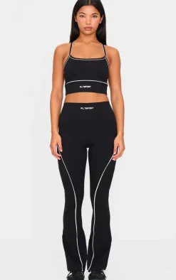 PLT SPORT Black Sculpt Square Neck Strappy Back Contrast Binding Crop Top