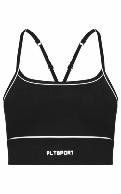 PLT SPORT Black Sculpt Square Neck Strappy Back Contrast Binding Crop Top
