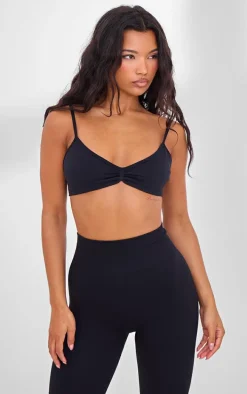 PLT SPORT Black Seamless Twist Front Sports Bra