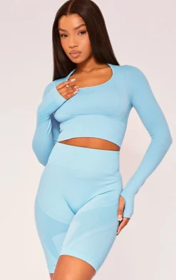 PLT SPORT Bright Blue Seamless Contrast Detail Shorts