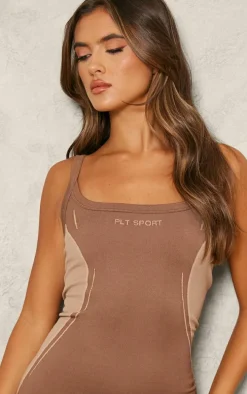 PLT SPORT Brown Jacquard Seamless Unitard
