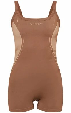 PLT SPORT Brown Jacquard Seamless Unitard