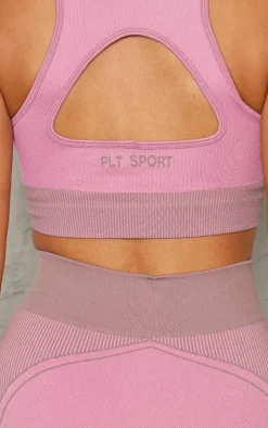 PLT SPORT Dark Mauve Jacquard Seamless Open Back Racer Neck Top